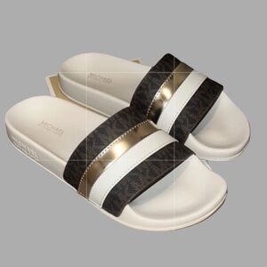 Michael Kors Brandy Metallic Striped Logo Slide Sandal size 9